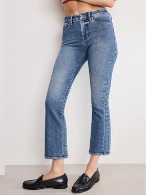Good American Good Legs Cropped Mini Boot Jeans Light Indigo Rinse, Ankle Detail